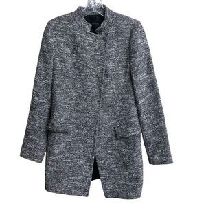 Zara double-breasted flecked frock tweed coat cotton blend medium #698